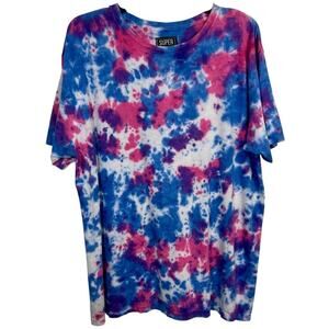 Super Massive Blue Pink White Tie-Dye T-Shirt, Size Large